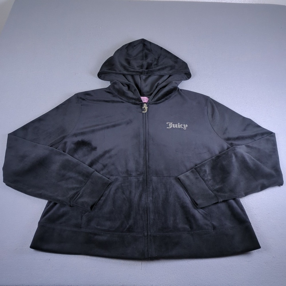Vintage Y2K Juicy Couture Velour Track Jacket Womens XXL Black Hoodie Full Zip